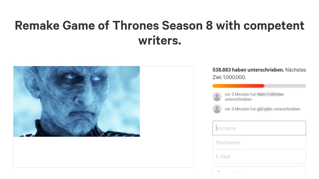 Mehr als 500.000 Fans fordern Remake von Game of Thrones‘ Staffel 8 in Online-Petition